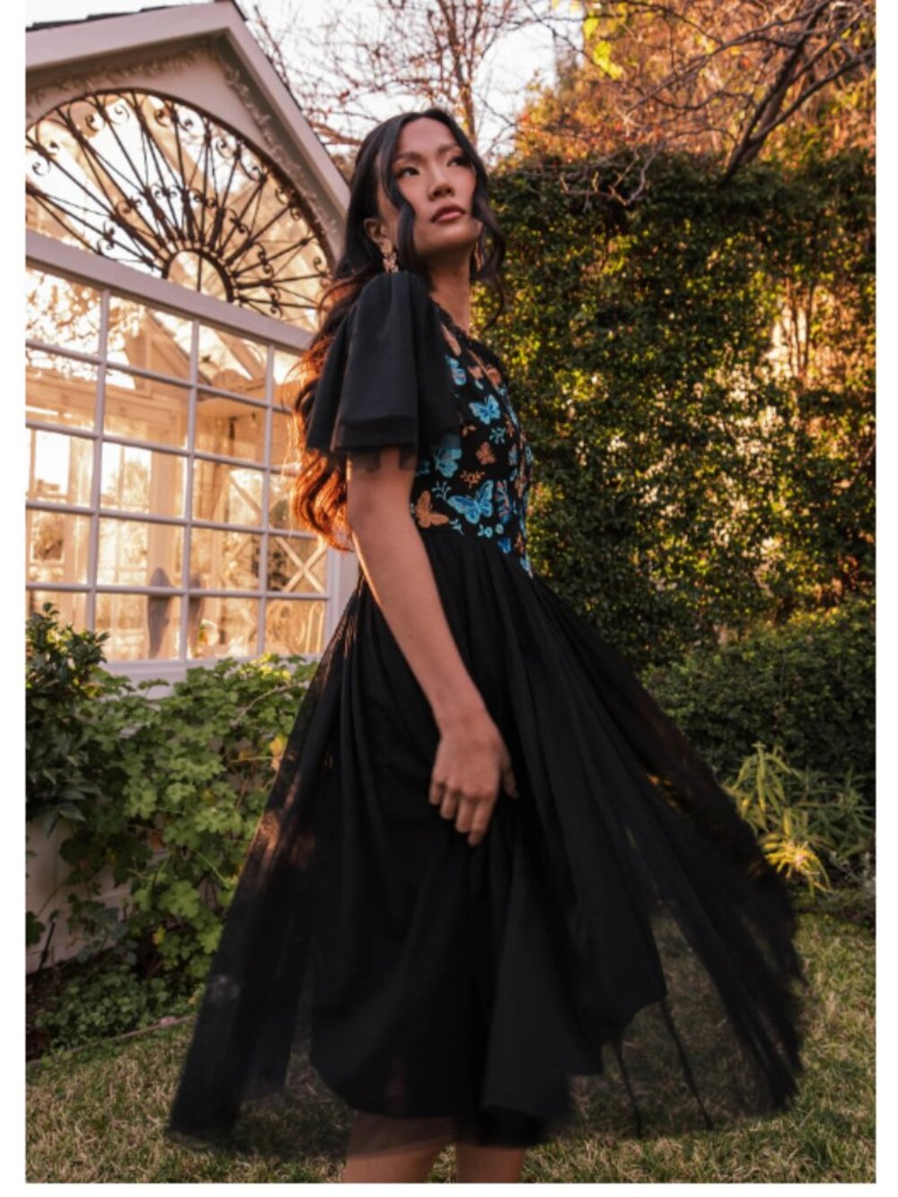 EUC JessaKae Midnight Monarch Dress Butterfly Black Blue Women's Large - Picture 3 of 16